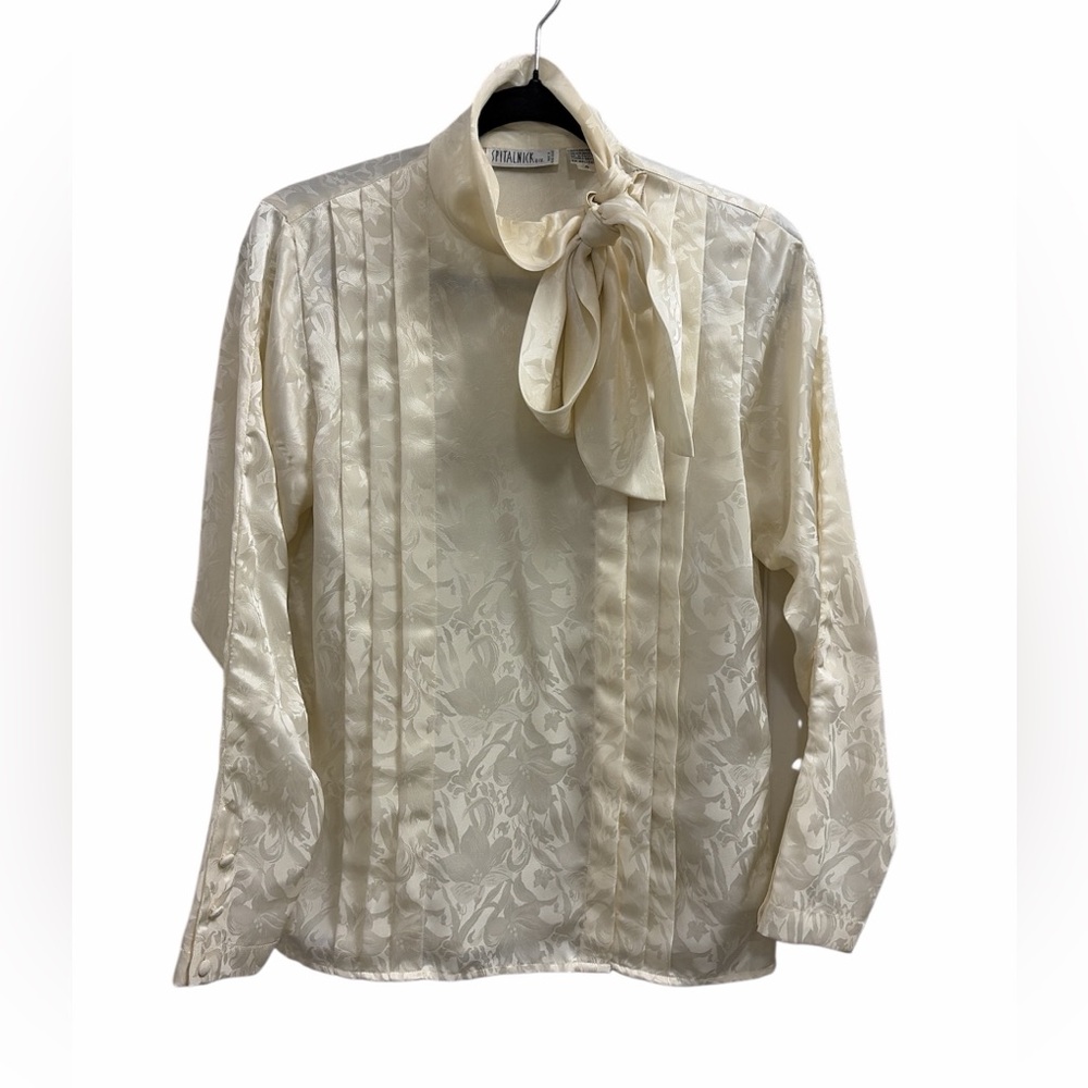 Ivory silky tie blouse